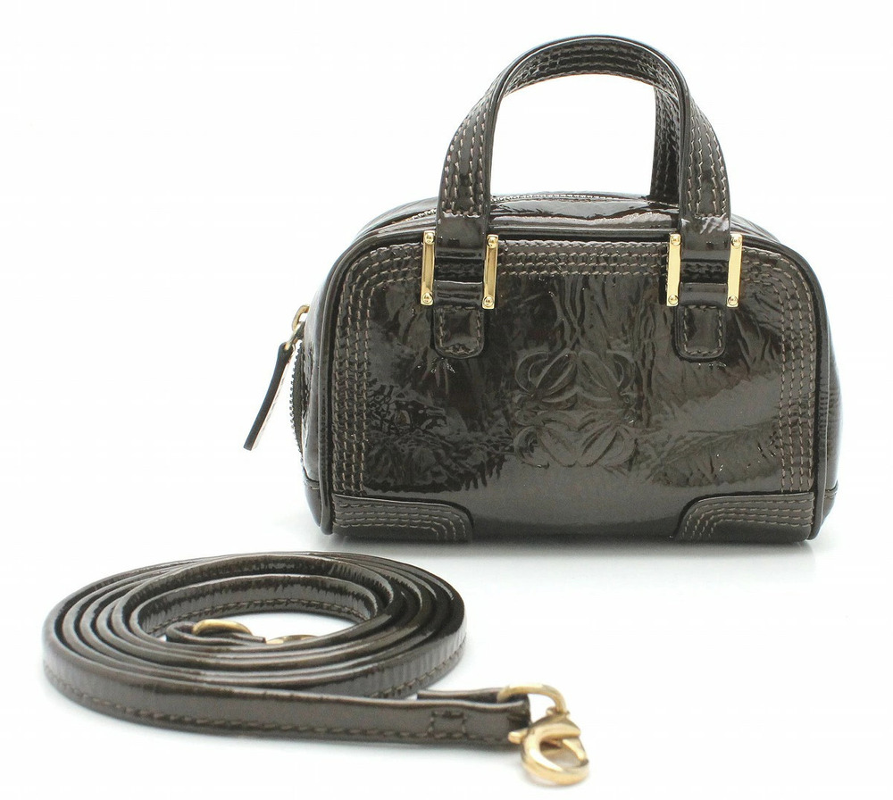 Loewe Amazona 2way Shoulder Bag Boston Patent Vernis Leather Dark Brown